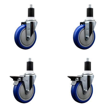 Service Caster 5'' Blue Poly Wheel Swivel 1-1/2'' Expanding Stem Caster Set 2 Brakes, 4PK SCC-EX20S514-PPUB-BLUE-2-PLB-2-112